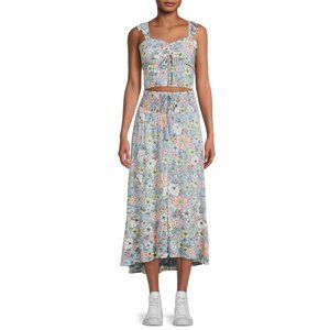 No Boundaries Blue Floral Maxi Skirt and Crop Top Set